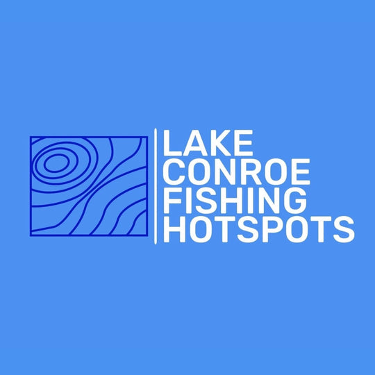 Fishing Map cards icon next to white text containing Lake Conroe fishing hotspots.