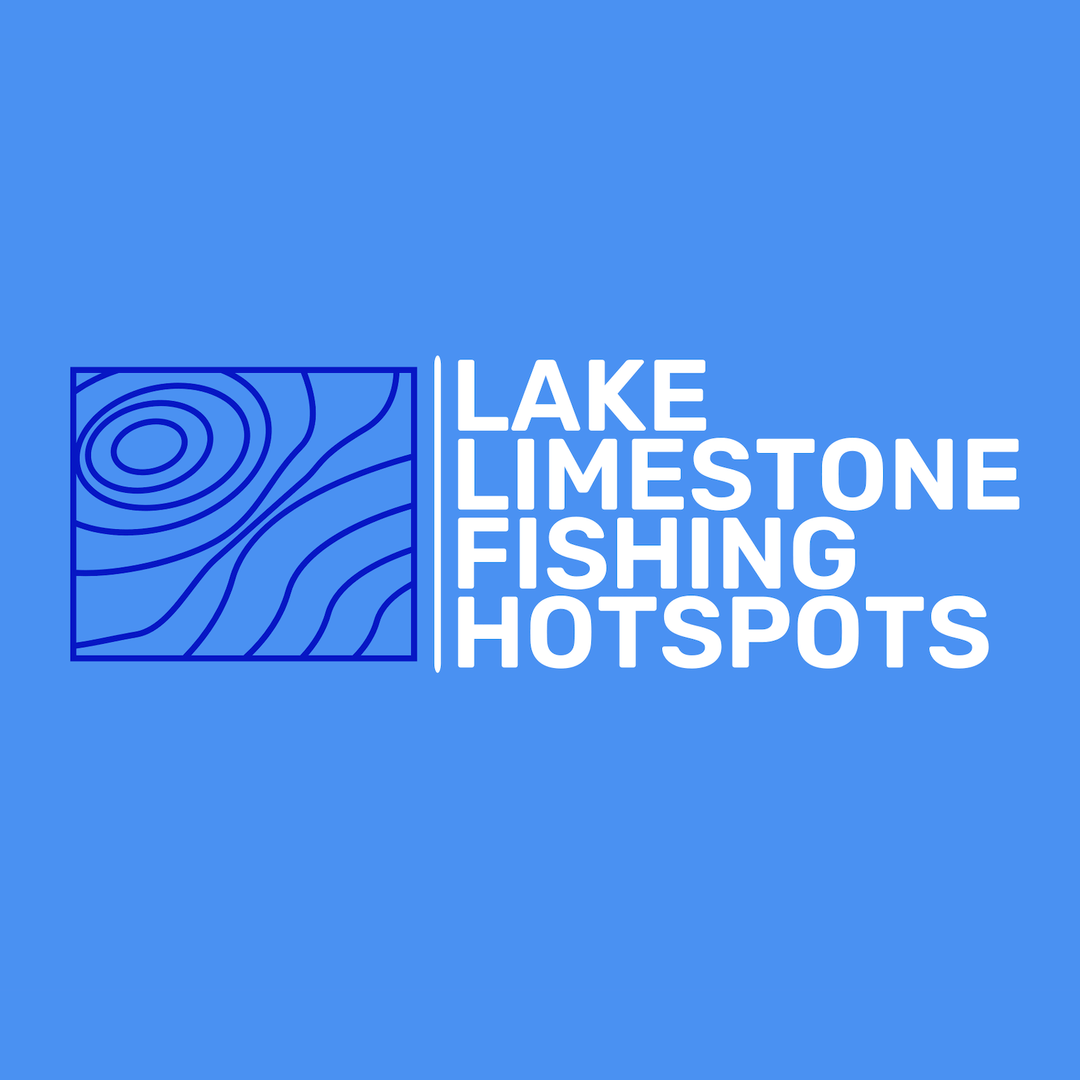 Fishing Map Cards logo alongside "Lake Limestone Fishing Hotspots" in white text.