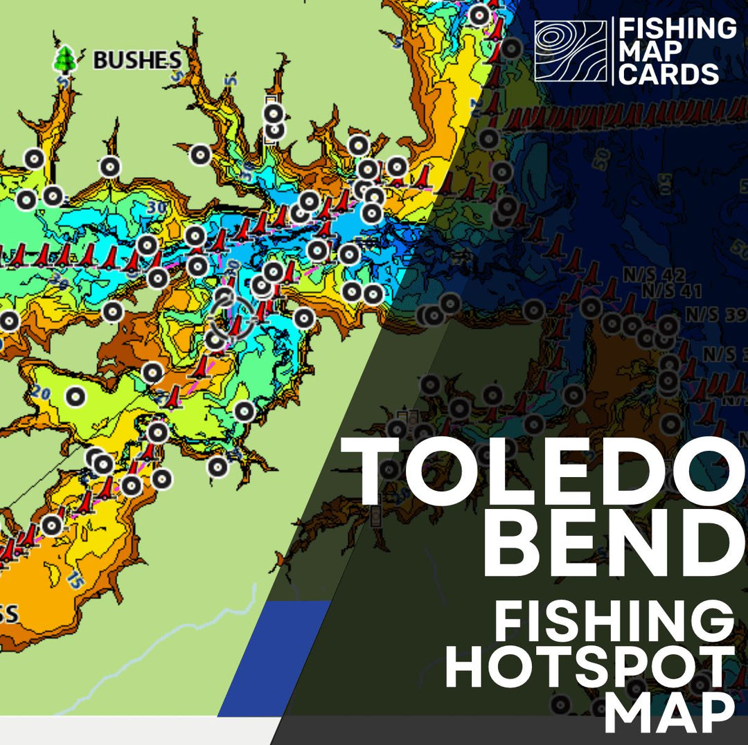 Product image for Fishing Map Cards' Toledo Bend Fishing Hotspot Map.