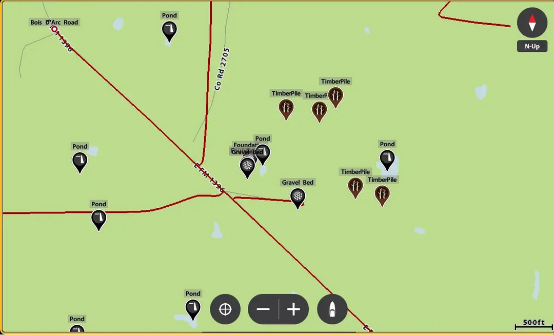 Map with various markers on a green background