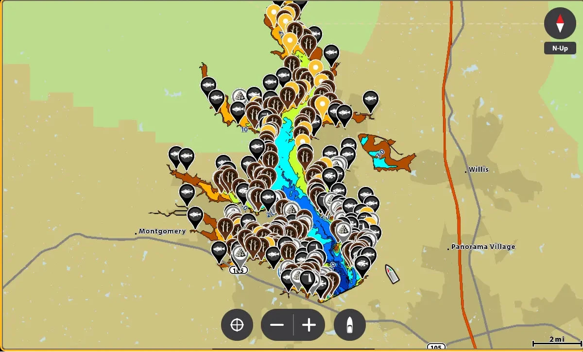 Map with various markers and colorful lines on a digital interface