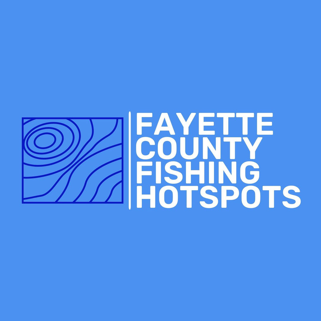 Fayette County Fishing Hotspots logo with a blue background, showcasing essential fishing locations.