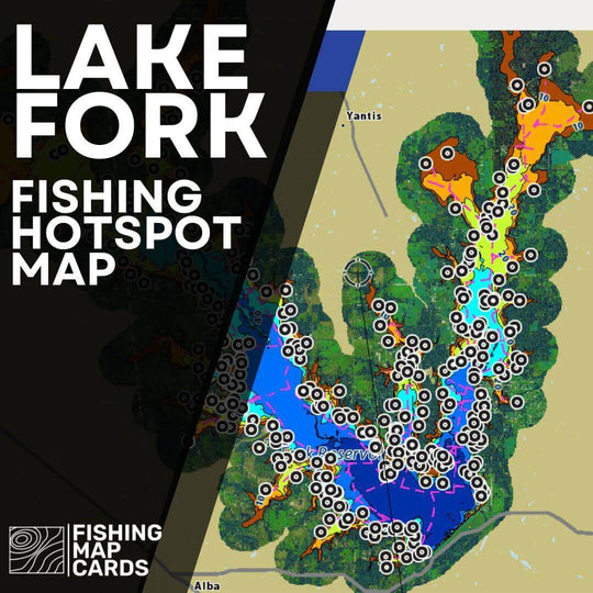 Lake Fork Fishing Hotspot Map showcasing prime fishing locations and depth contours for anglers.