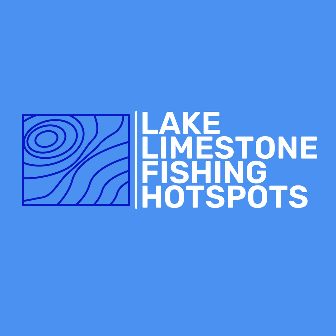 Fishing Map Cards logo alongside "Lake Limestone Fishing Hotspots" in white text. 