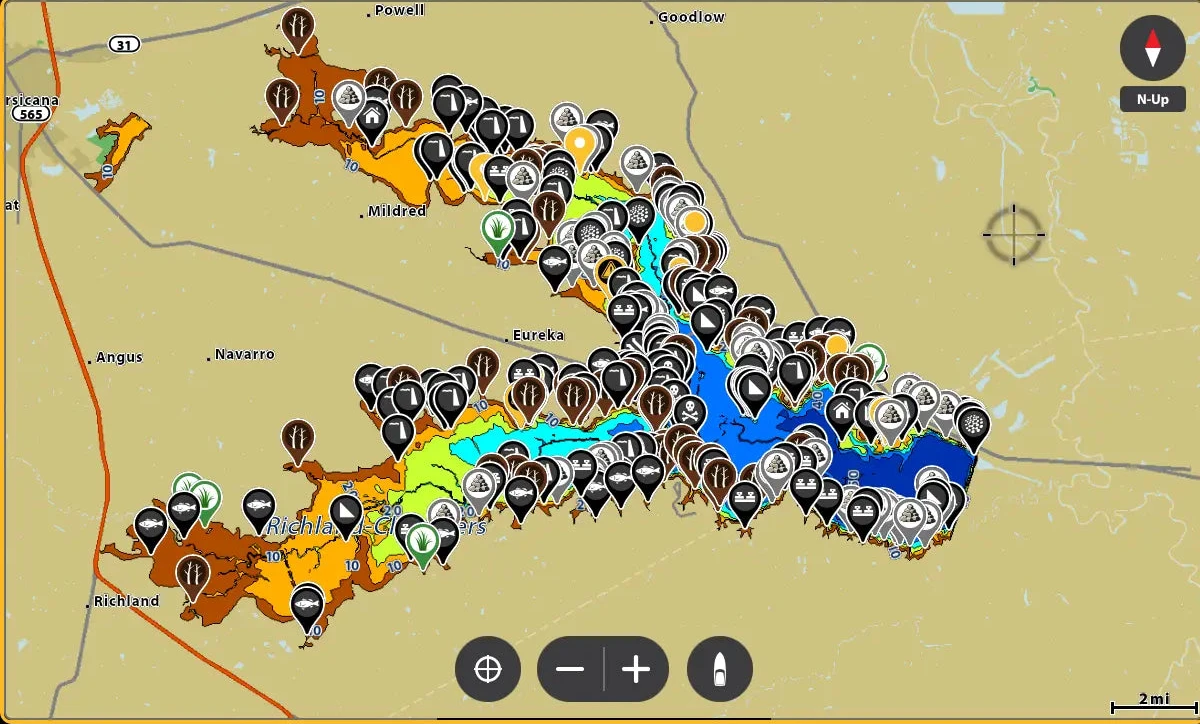Map with various markers and color-coded regions on a beige background