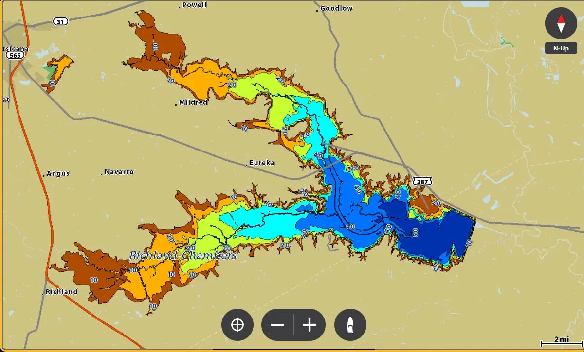 Colorful topographic map on a digital interface with interface elements at the top and bottom.