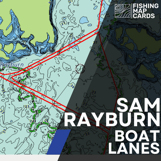 Product image of Fishing Map Card's Boat Lanes of a screenshot of a Humminbird fishfinder with red trails marking safe passage. 