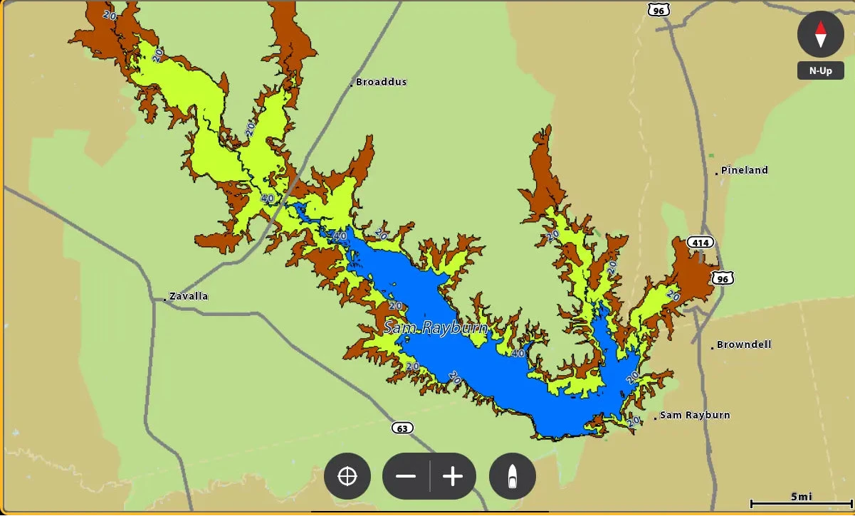 Map with a river and labeled areas on a digital interface