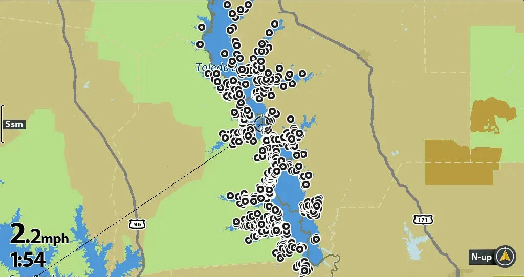 Map with plotted points and navigation details on a screen