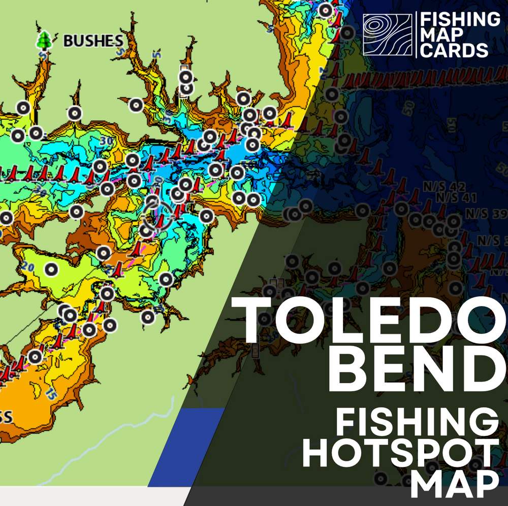 Product image for Fishing Map Cards' Toledo Bend Fishing Hotspot Map. 